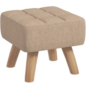 HOMCOM Modern Tufted Footstool, Fabric Foot Rest with Rubber Wood Legs, Brown - Picture 1 of 11