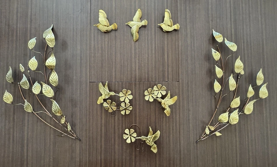 Lote de arte de pared de metal cobre latón de colección conjunto de 8 MCM colibrí rama de árbol Foto 1 de 4