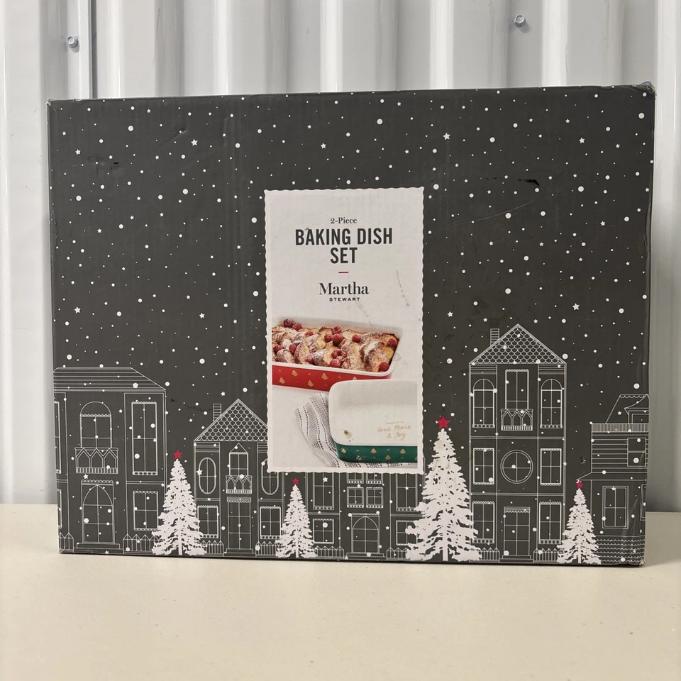 Martha Stewart Set of 2 Stoneware Christmas Holiday Theme Baker / Servers Dishes