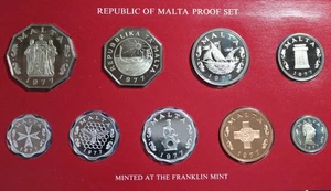 1977 Republic Of Malta Decimal Proof 9 Coin Set Franklin Mint w/ COA - Picture 1 of 5