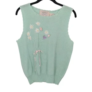Top tejido Cottagecore para mujer pequeño verde menta bordado floral Susan Bristol - Imagen 1 de 9
