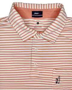 Johnnie-O Mens Size XL West Coast Prep Salmon Striped Surf Logo Polo Shirt - Picture 1 of 7