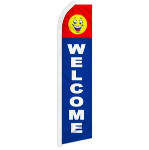 Welcome Swooper Flutter Feather Advertising Flag Welcome Flag Come in Happy Face - Picture 1 of 2