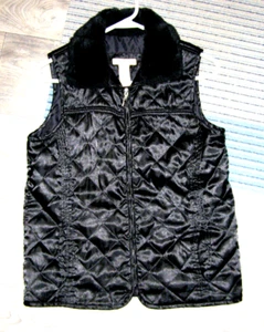COVINGTON Womens Black BOXY Light Puffer/Quilted Zip Faux Fur Collar VEST S - Picture 1 of 8
