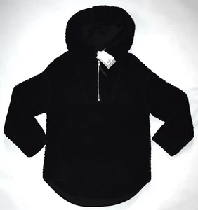 H & M Black Oversize Faux Sherling 1/2 Zip Hoodie Hooded Top Womens S  *NEW* - Picture 1 of 4