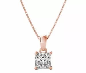 Collana donna uomo donna ciondolo taglio principessa solitario 1 ct in finitura oro rosa 14 carati - Foto 1 di 3