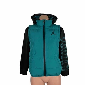 Jordan Jacket Boys Small Teal Green Black Puffer Vest Sleeves Hoodie Jumpman - Picture 1 of 8