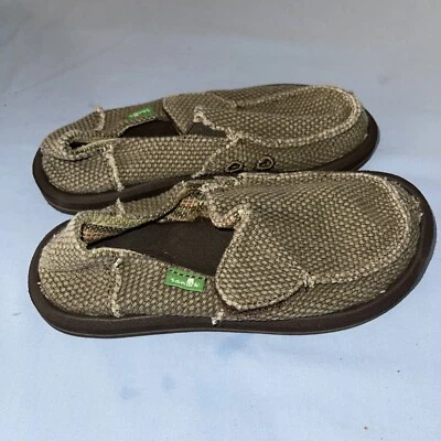 Sanuk Niño Pequeño Talla 11 Zapatos Niño Sin Cordones Tostado Caqui Verde Lona Gancho y Lazo Usados en Excelente Condición Foto 1 de 4