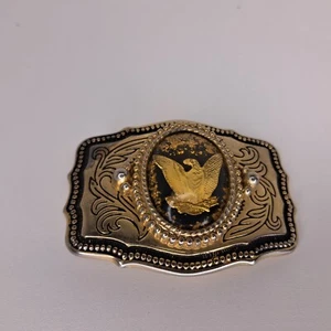 Vintage Brass Belt Buckle With Gold Flakes Eagle Made In USA - Picture 1 of 7