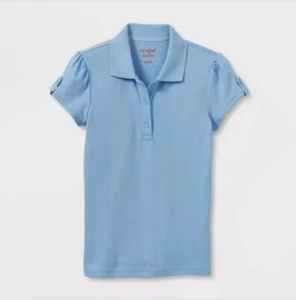 New Cat & Jack Girl Light Blue Uniform Interlock Short Sleeve Polo Shirt L 10-12 - Picture 1 of 3