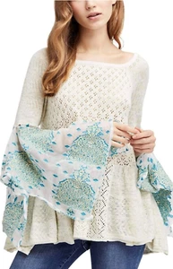 Free People Pointelle Breeze Knit Sweater Bell Sleeves Size Small - Picture 1 of 9