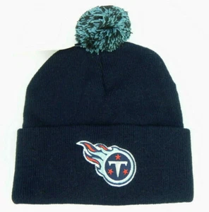 TENNESSEE TITANS NFL VINTAGE KNIT RETRO REEBOK POM BEANIE CAP HAT NEW! NAVY BLUE - Picture 1 of 2