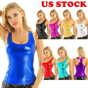 Daenrui Woman Shiny Wet Look Tank Top Camisole Slim Fit Racerback Top Vest - Picture 1 of 128