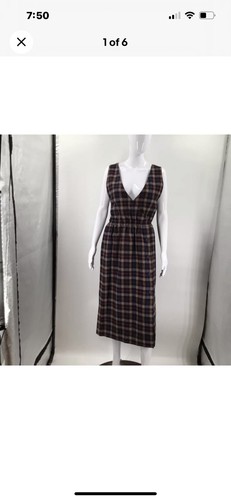 SAINT LAURENT (YSL) Abito donna Yves Saint Laurent linea A marrone a quadri senza maniche scollo a V cerniera L