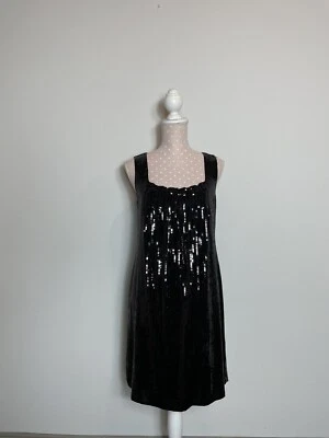 Vestido de cóctel Elie Tahari negro con lentejuelas sin mangas talla S mini Foto 1 de 4