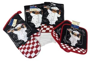 Italian Chef Themed Checkered Kitchen Linen Set, 5 piece - Picture 1 of 6