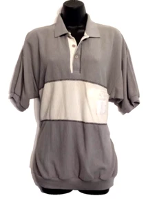 Huk-A-Poo Men's Banded Bottom Polo Shirt Vintage size Med Gray White Color Block - Picture 1 of 4