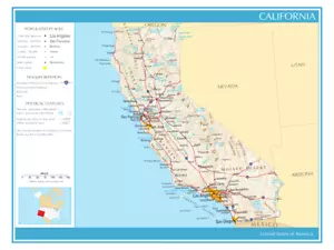 Mapa Estado de California Estados Unidos América Política Impresión Física - Imagen 1 de 2