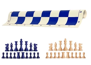 Piezas de ajedrez azul marino y natural de 20" tablero de vinilo real - juego de ajedrez de un solo peso - Imagen 1 de 4
