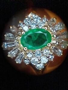 Vtg 14k Gold Emerald Diamond Cocktail Ring Sz 9.25   Appraisal