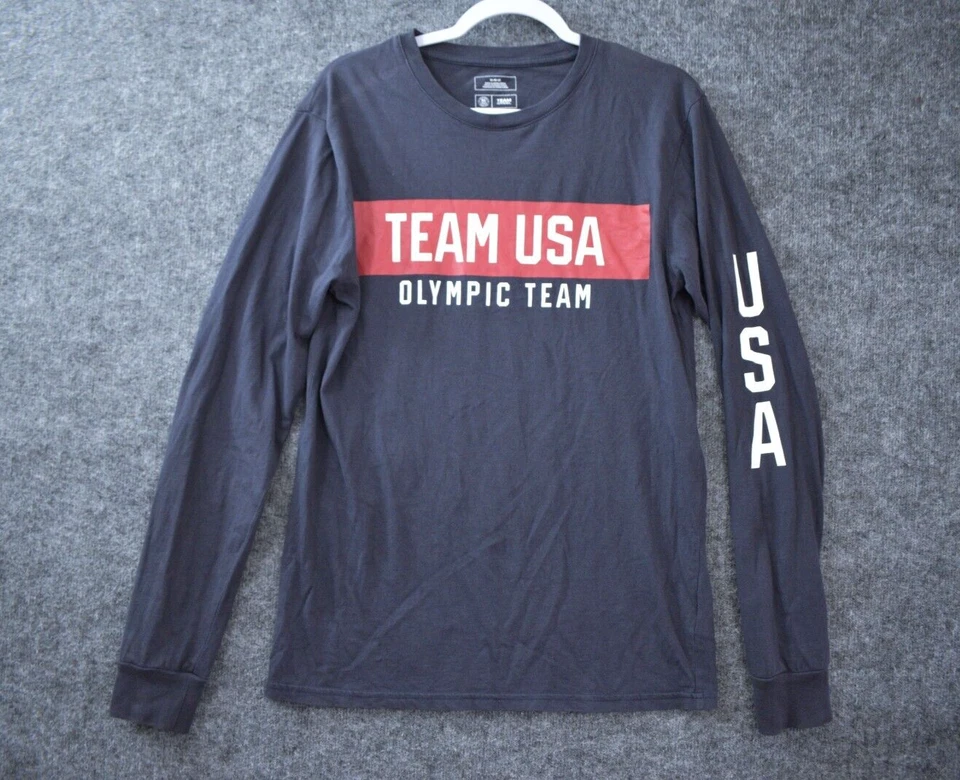 Team USA Olympic Shirt Medium Blue Cotton Crew Neck Long Sleeve Mens - Image 1 of 4