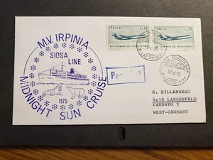 Cubierta naval de barco M/V IRPINIA 1975 Midnight Sun Cruise Cachet NORDKAPP, NORUEGA - Imagen 1 de 2