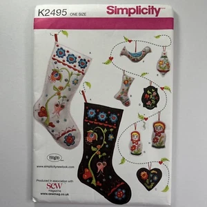 Simplicity 2495 Folk Art Stockings Christmas Hearts Felt New Uncut Pattern - Picture 1 of 10