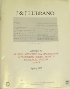 (Pgasteelers1) J & J Lubrano Katalog #32 1989 musikalische Autogramme & Manuskripte - Bild 1 von 7
