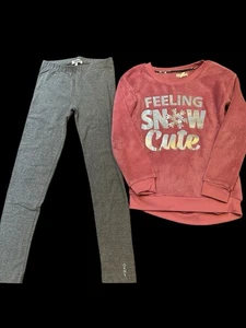 Girl’s Youth One Step Up & DKNY Size 7-8, Pink & Gray Fleece Top & Pants - Picture 1 of 10