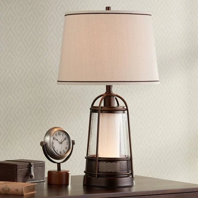 Hugh Industrial Rustic Table Lamp 26" High Bronze Metal LED Nightlight Bedroom - Image 1 of 4