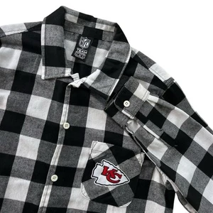 NFL Team Apparel Kansas City Chiefs Men’s M Black White Checks Flannel Button Up - Picture 1 of 19