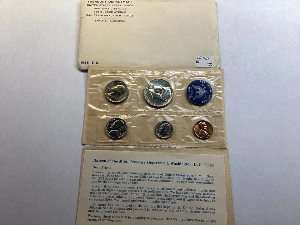1965 Special Mint Set 5 Coins Original Packaging with Silver Kennedy 102125 61tr - Image 1 of 4
