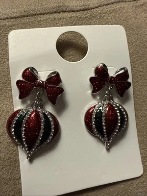 Pendientes colgantes rojos y dorados brillantes punk fiesta de Navidad Foto 1 de 4