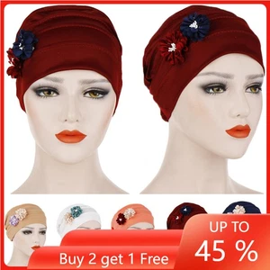 Cappello donna musulmano fiore cancro cappello chemio hijab perdita capelli copertura testa sciarpa turbante - Foto 1 di 62