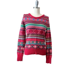 H&M L.O.G.G. Fair Isle Knit Women's Sweater Red Multicolor Size M Jr Pullover  - Picture 1 of 6