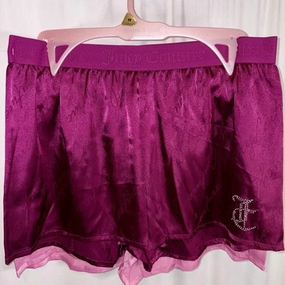JUICY COUTURE Soft Light Satin Sleep Shorts Pink & Plum 2 Pack Size Medium NWT - Image 1 of 4