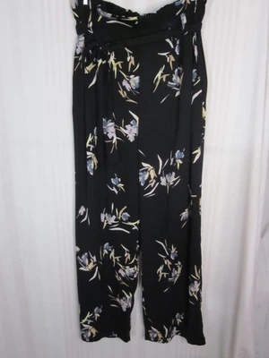 Pantalones A New Day Talla L Palazzo Plisados Cinturón Cintura Elástica Negros Bolsillos Florales Foto 1 de 4
