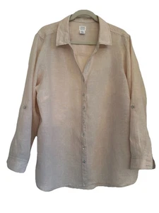 Sigrid Olsen 100% Linen Button Up Tunic Roll Tab Sleeve Beige Womens Sz 2XL Plus - Picture 1 of 7