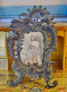 Prachtvoller antiker französischer Bronze Bilder / Fotorahmen mit Cherub, Putti Gesicht - Bild 1 von 12