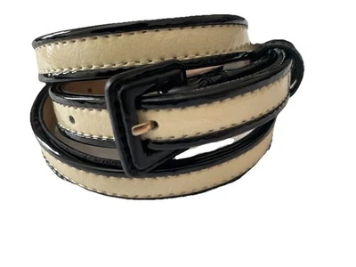 Ann Taylor Skinny Belt Women’s Sz XS 2-Tone Ivory Black Patent Leather 27”-31” - Image 1 of 4