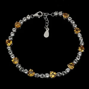 925 Sterling Silver Bracelet Heart Citrine 5mm Topaz Natural Gemstone Jewelry 6i - Picture 1 of 14