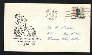 Canada #396, 1962 5¢ Education, VB cachet FDC (Vic Bronz?) Medicine Hat cancel - Bild 1 von 2