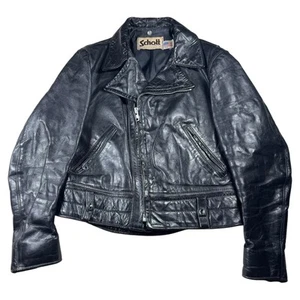 Vintage Schott NYC Sportswear Black Leather Motorcycle Jacket Sz 44 Made In USA - Picture 1 of 18