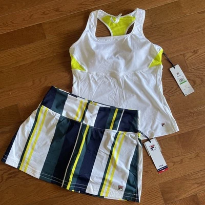 FILA Rayas Mini Skort Tenis Pickleball Espalda Corredora Camiseta sin Mangas Conjunto GRANDE NUEVO CON ETIQUETAS Foto 1 de 4