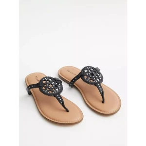 NWT Torrid Black Medallion T-Strap Open Flat Slip On Sandal Shoes Size 9 Wide - Picture 1 of 5
