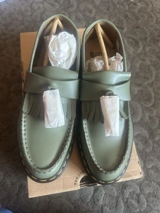 DR Martens ADRIAN SMOOTH LEATHER TASSEL LOAFERS Size 6 UK Khaki Green Brand New - Picture 1 of 7