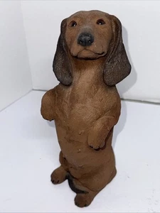 1990 SANDICAST WIENER DACHSUND DOG Sitting Up STONE SCULPTURE Sandra Brue - Picture 1 of 8