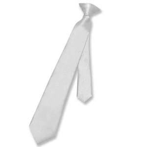 Vesuvio Napoli Boys CLIP-ON NeckTie Solid SILVER GREY Color Youth Neck Tie - Picture 1 of 3