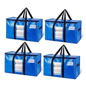 Extra Large Moving Bags, 4 Pack Blue Heavy Duty Totes For Storage with - Picture 1 of 7
