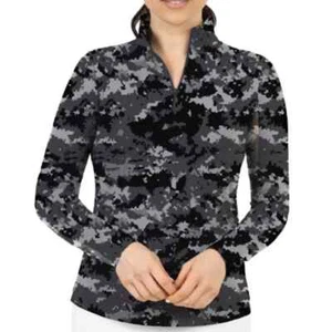 NWT Ladies IBKUL CAMO GRAY BLACK Long Sleeve Mock Golf Shirt XS S M L XL & XXL - Picture 1 of 1